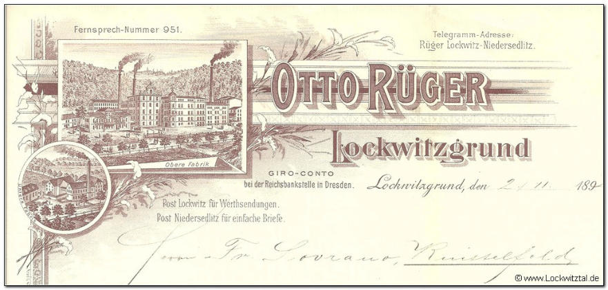 Briefkopf Otto Rüger 1891